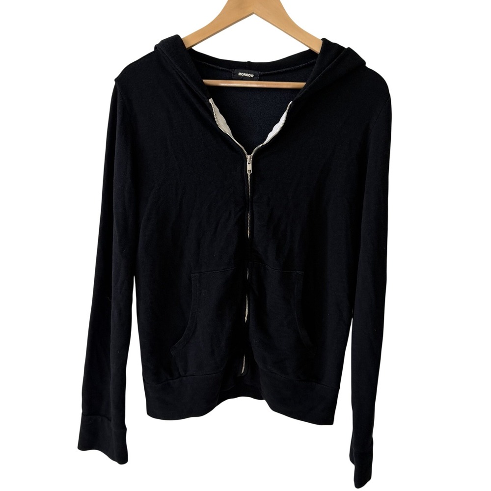 Monrow Zip Hoodie Womens Large‎ Black Lightweight Soft Casual USA